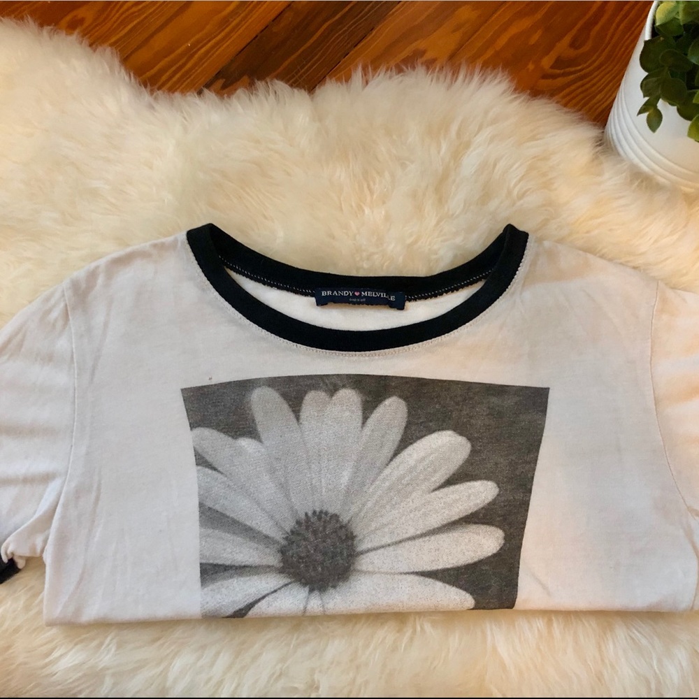 Brandy Melville Daisy Graphic Cropped Ringer Tee - Picture 4 of 6